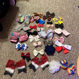 Huge bow assortment including holiday bows and handmade bows
